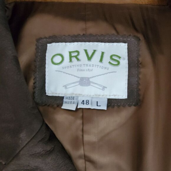 Orvis Mens Size 48 L Brown Genuine Leather Bandera Blazer Hunting Jacket Coat - Picture 3 of 13